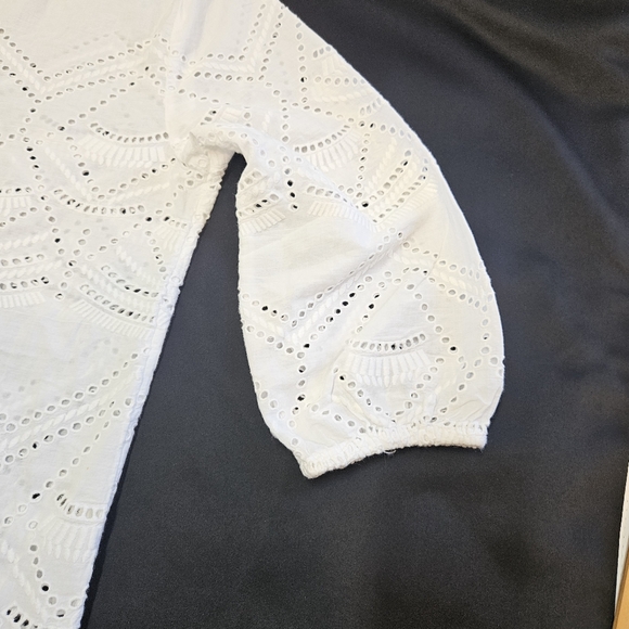 Sundance Large White Voluminous Eyelet Tunic Blouse Oversized Boxy Long Sleeves - Picture 4 of 6